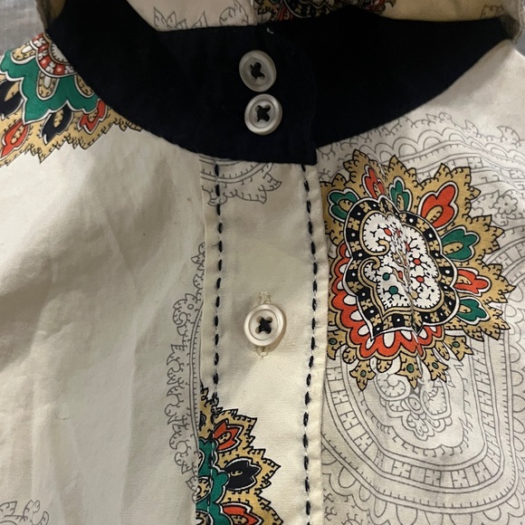 Taikonhu White Top with Navy Trim and Orange Tag Anthropologie - Picture 4 of 12